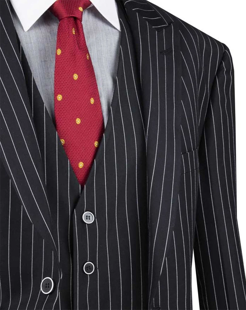 Odyssey Collection - Black Regular Fit 3 Piece Suit 2 Button Gangster Stripe 5 Odyssey Collection - Black Regular Fit 3 Piece Suit 2 Button Gangster Stripe - Image 3