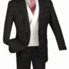 Helios Collection - Regular Fit 3 Piece Suit 2 Button Banker Stripe In Black -Suit Gold Style Shop v2rs 6 blacks