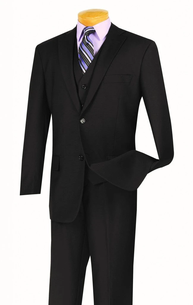 Morgan Collection - Regular Fit 3 Piece Suit 2 Button Black 3 Morgan Collection - Regular Fit 3 Piece Suit 2 Button Black