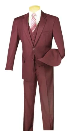 Morgan Collection - Regular Fit 3 Piece Suit 2 Button In Maroon
