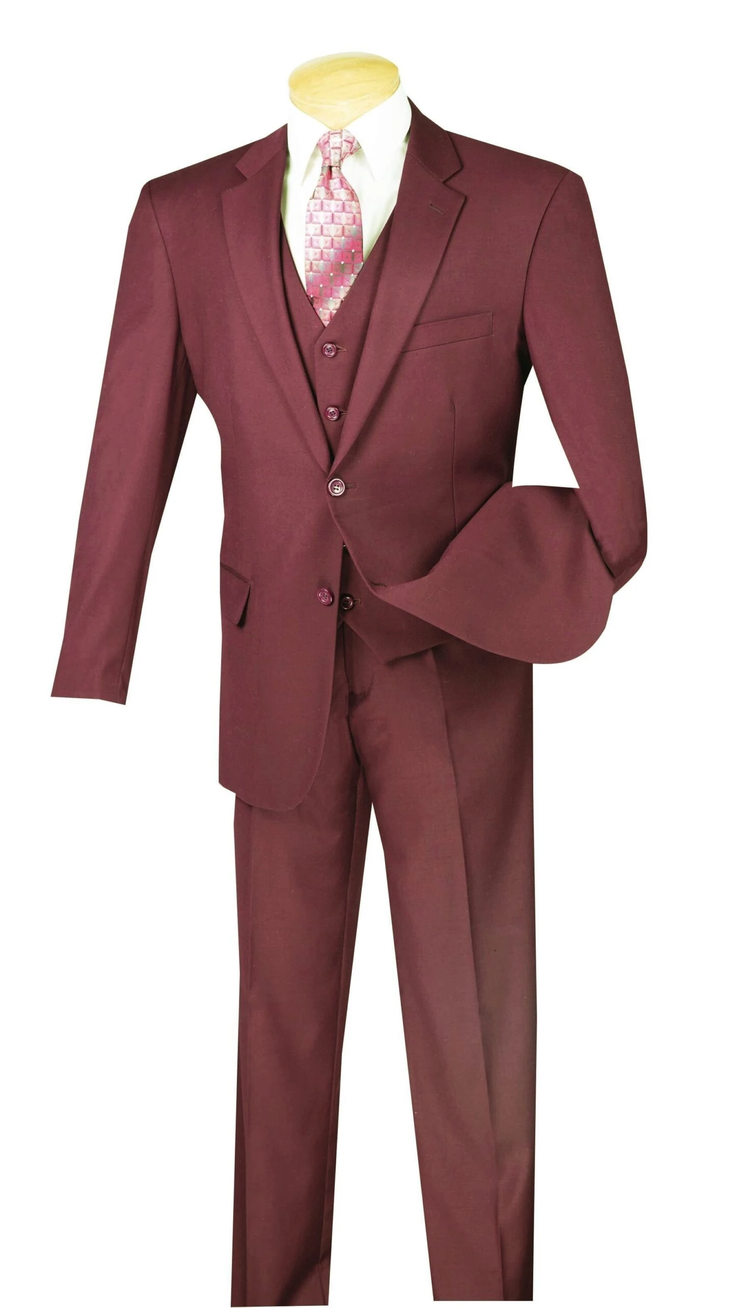 Morgan Collection - Regular Fit 3 Piece Suit 2 Button In Maroon 3 Morgan Collection - Regular Fit 3 Piece Suit 2 Button In Maroon