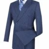 Rockefeller Collection - Double Breasted Stripe Suit Blue Regular Fit 2 Piece -Suit Gold Style Shop vinci mens luxurious 3 button executive 2 piece suits 3rw 22 27